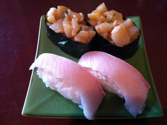 Hamachi toro scallop nigiri Sushi Delight