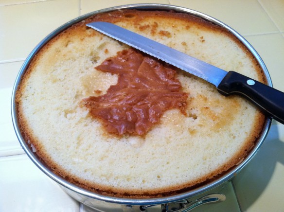 Cherpumple trimming white cake Cherpumple trimming white cake