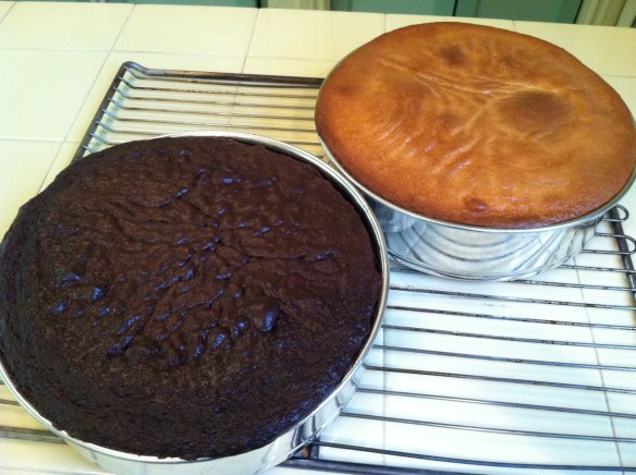 Cherpumple baked chocolate and white cakes Cherpumple baked chocolate and white cakes