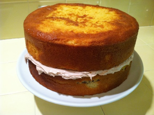 Cherpumple stacked yellow and white cakes Cherpumple stacked yellow and white cakes