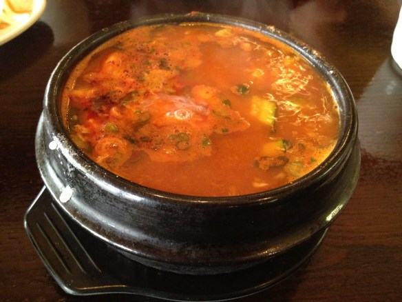 Pork, seafood and mushroom tofu soup Mom's Tofu House