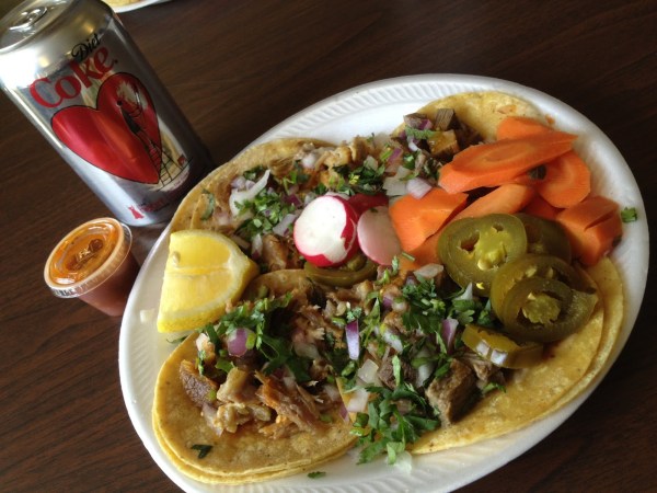 Carnitas and lengua tacos El Patron Mexican Truck